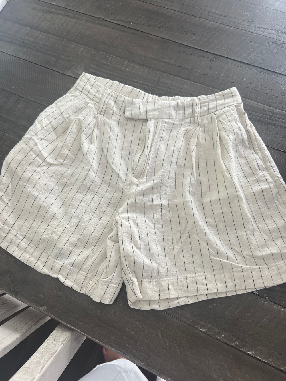 a new day Cream Linen-Blend Pinstripe Shorts